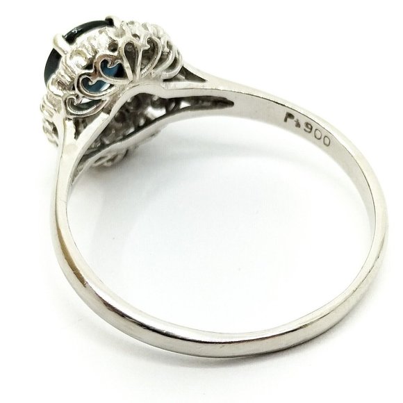 Genuine 1ct SAPPHIRE DIAMOND PLATINUM 900 White Gold Ring AUTHENTIC  US Sz 8.25 - Picture 3 of 9